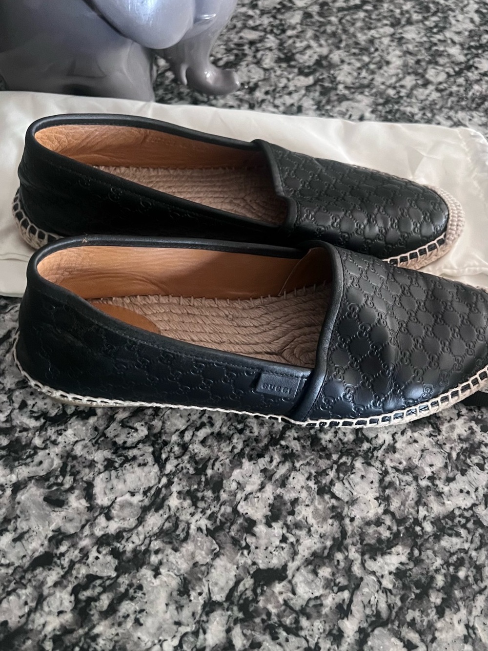 Gucci Black Leather Espadrille Slip-Ons with Braided Trim - Picture 8 of 9